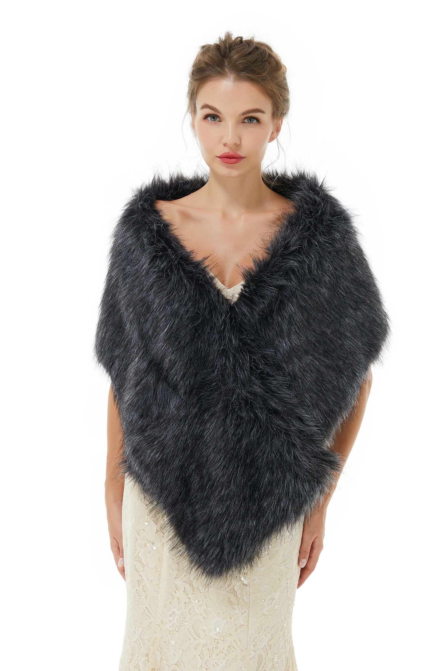 Dresseswow Black Faux Fur Shawl Online Winter Wedding Wrap