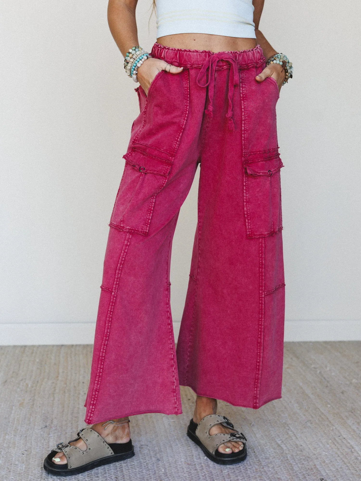 Game On Cargo Wide Leg Pant - Dark Red