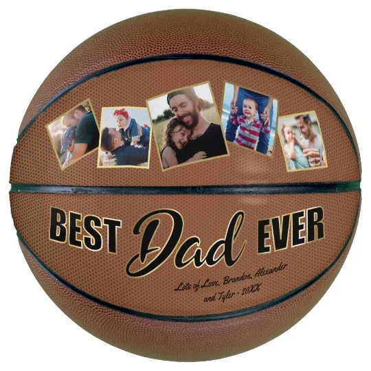 BEST DAD EVER Cool Trendy Unique 5 Photo Collage Basketball Personalized Father’s Day Gifts 2022 Best Father's Day Gift