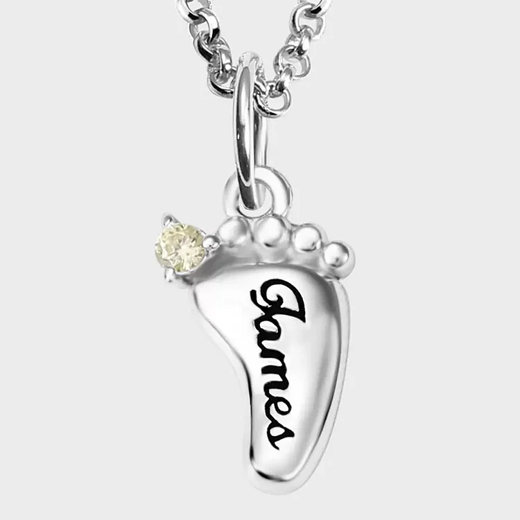 Olivenorma Personalized and Engraved Baby Feet Birthstones Necklace