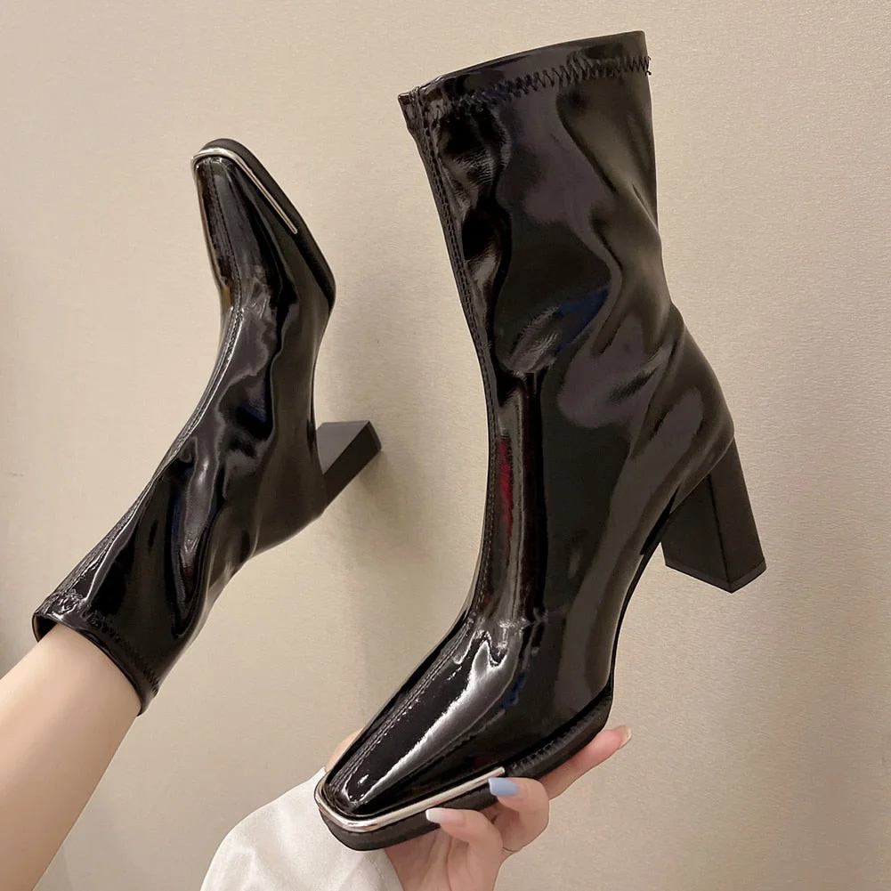 Vstacam Female Chelsea Boots Metal Design 2023 Hot Sale Fashion Brand Knee High Boots For Women High Qulaity Chunky Heel women's Shoes