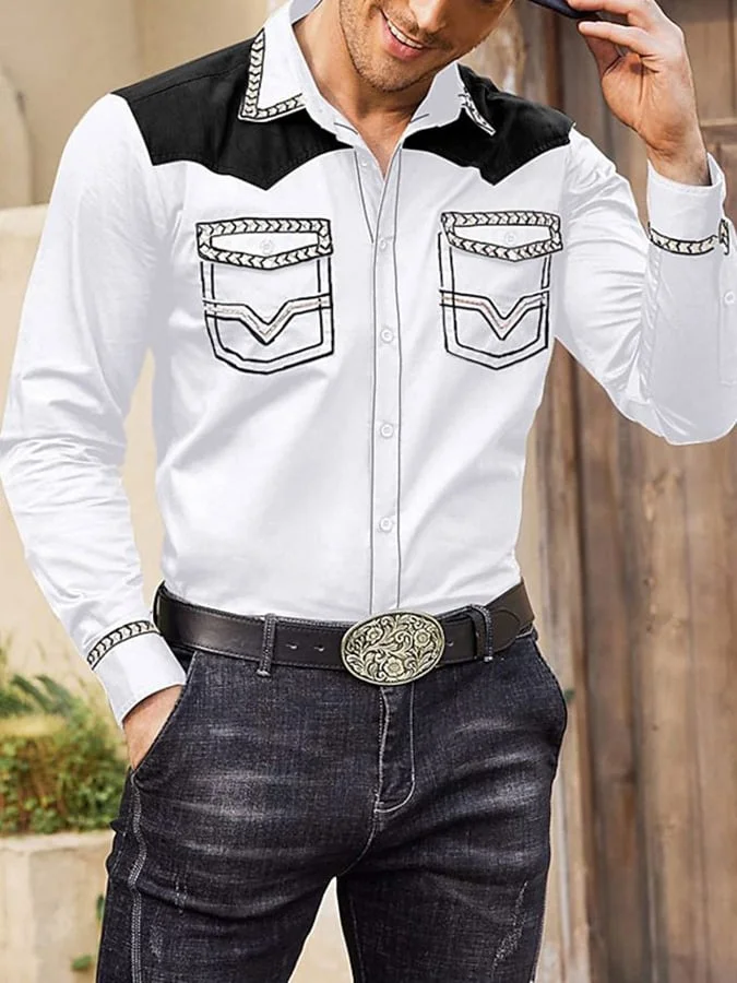 Western 3D Print Long Sleeve Men's Shirt