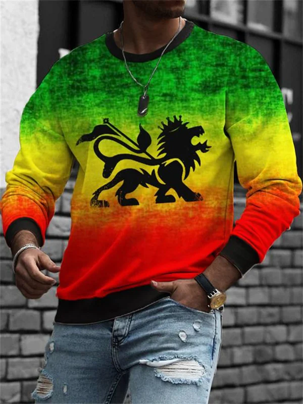 Men's Juneteenth Lion Graphic Print Multicolor Ombre Sweatshirt