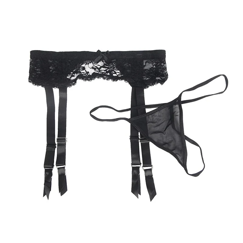 Blankf Lace Wedding Garter Belt Sexy Black Suspenders for Women Lingerie Plus Size with 4 Vintage Metal Clips for Stocking