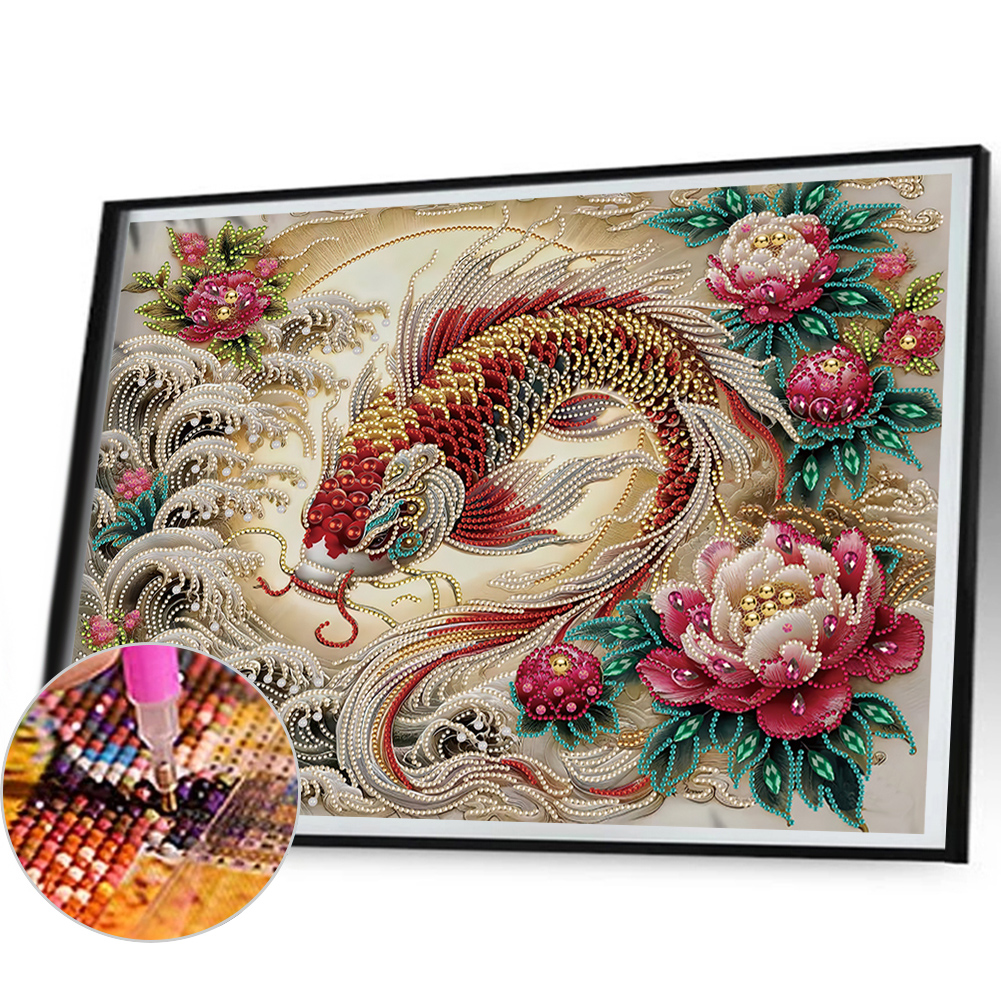 50 40cm 5D DIY Crystal Rhinestone Diamond Painting Koi Fish