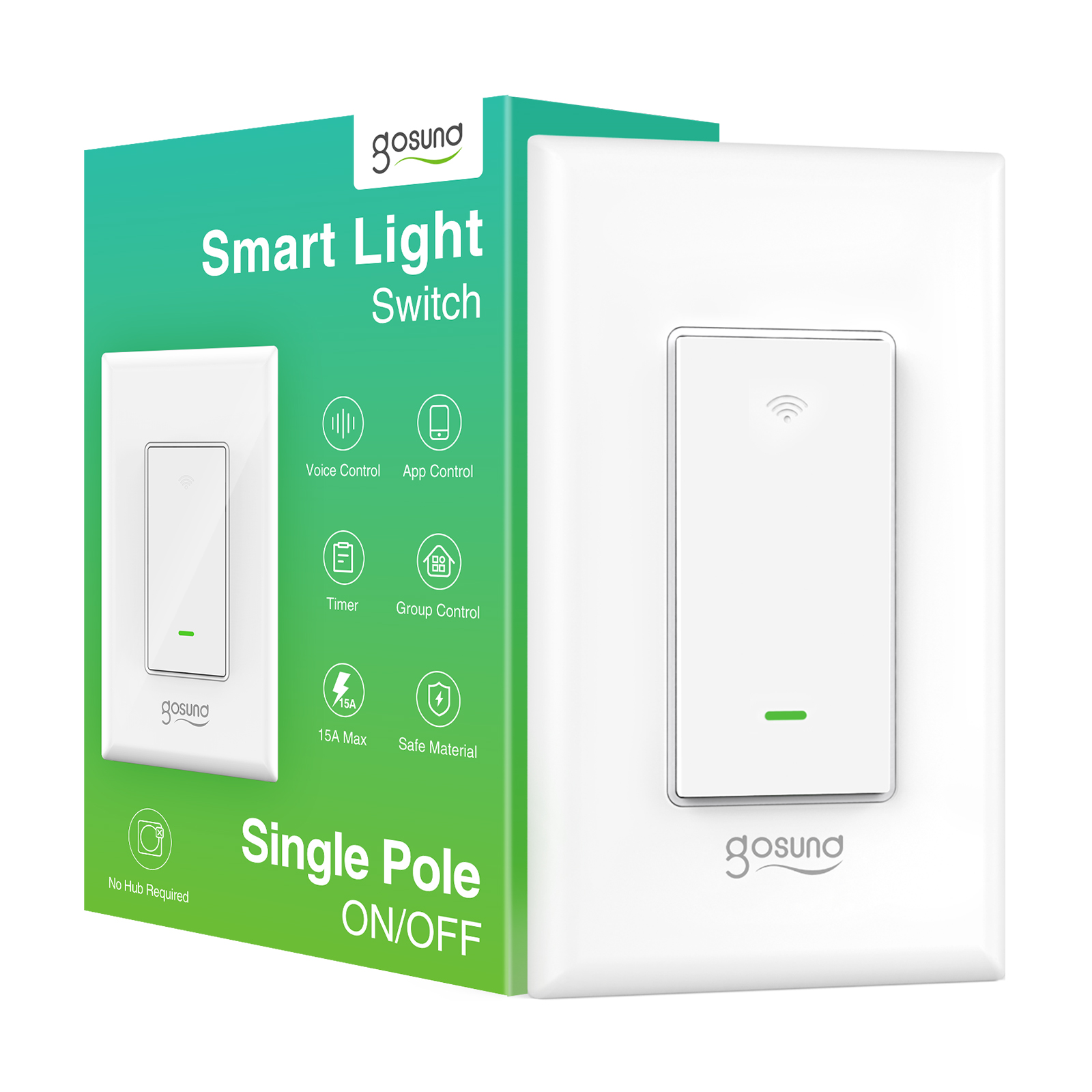Gosund Smart Light Switch, Single-Pole 2.4Ghz Wifi Switch Works with Alexa  Google Assistant, 1 Pack 