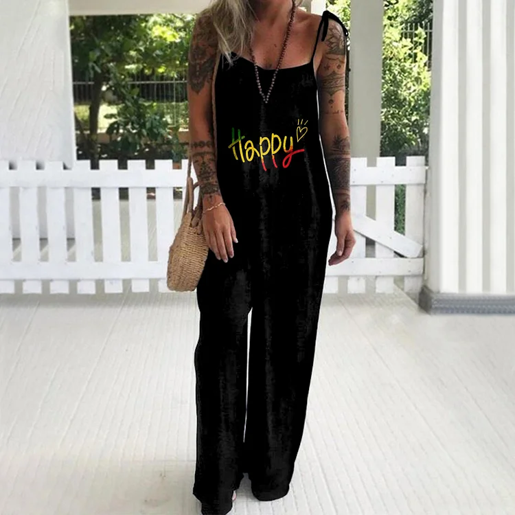 Juneteenth Happy Print Casual Jumpsuit