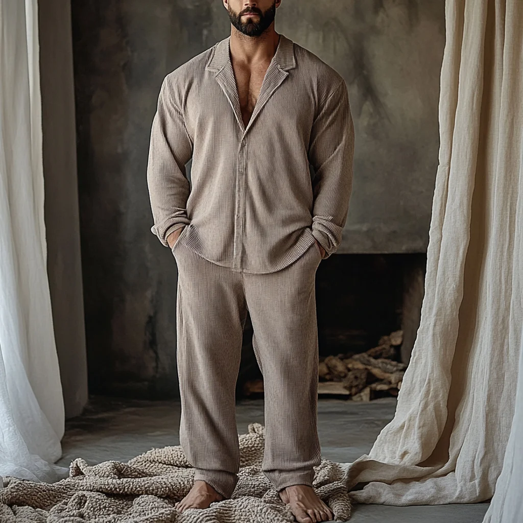 Men's Minimalist Autumn And Winter Warm And Comfortable Casual Pajamas And Pants Two-piece Set-inspireuse