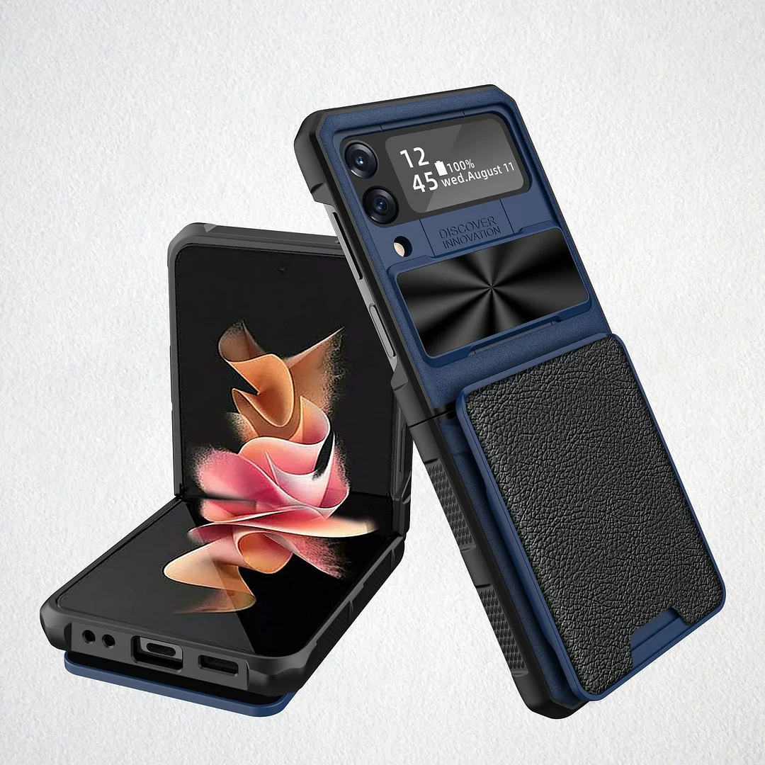 Anti-drop Leather Phone Case With Detachable Magnetic Cards Slot,Hinge,Lens Push Protetive Cover For Galaxy Z Flip4