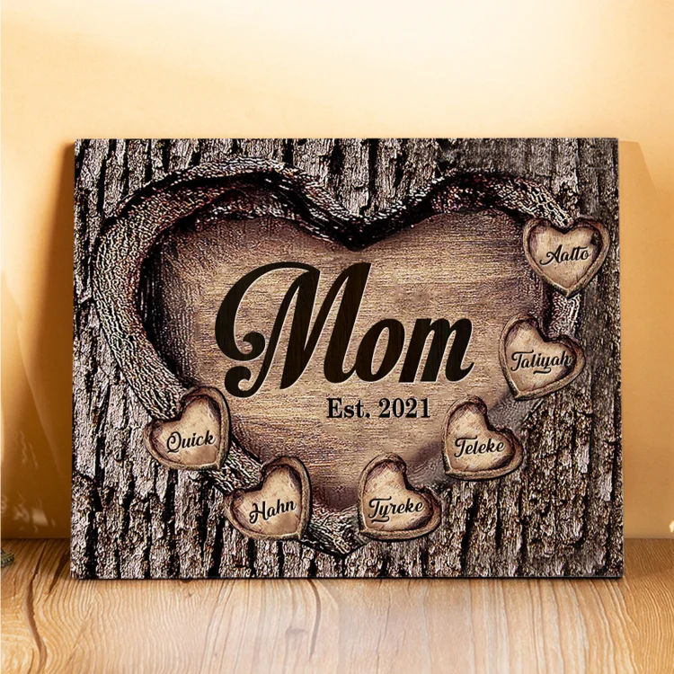6 Names - Personalized Mom Wooden Plaque Custom Date & Names Home Decoration Hearts Gift for Mother