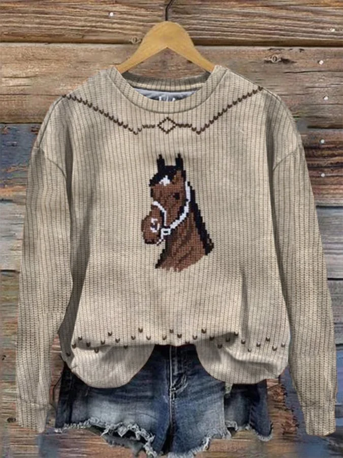 Women's Retro Horse Sweater Print Sweatshirt
