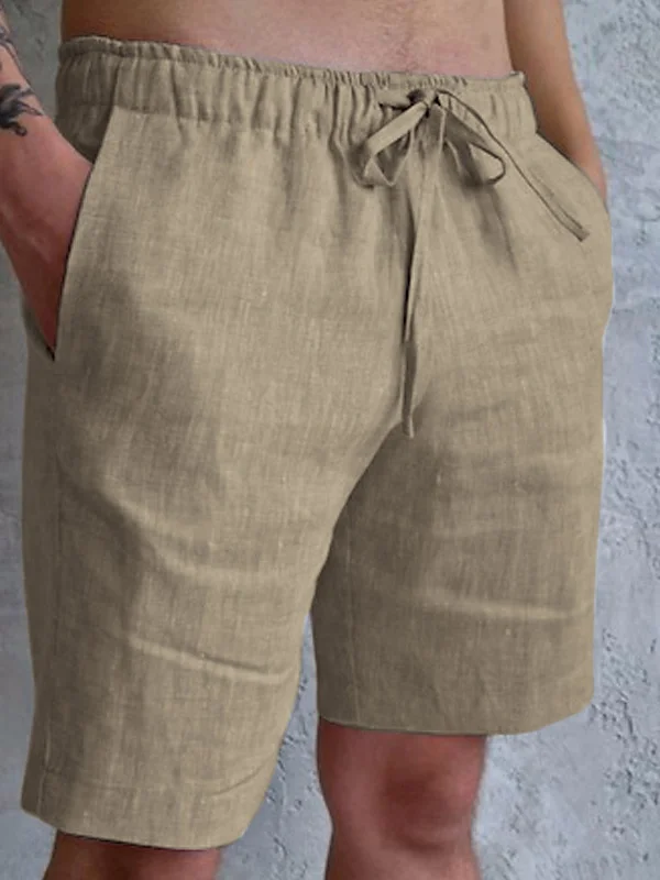 Men's Elastic Waist Drawstring Solid Color Linen Blend Shorts