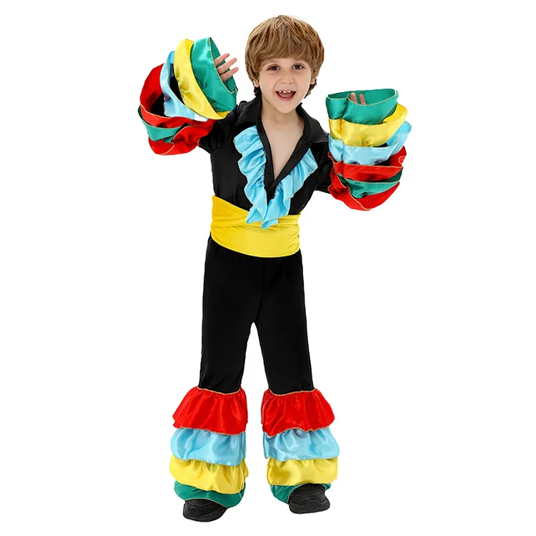 Kids Children Colorful Wavy Sleeves Trousers Playful Outfits Cosplay Costume Halloween Carnival Suit