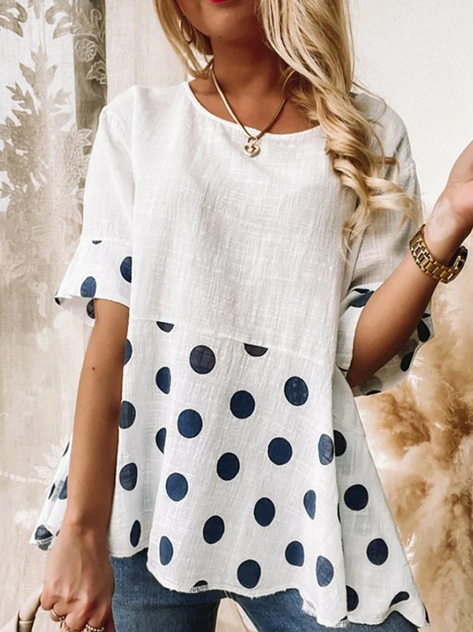 Crew Neck Batwing Basics Loosen Short Sleeve Tops