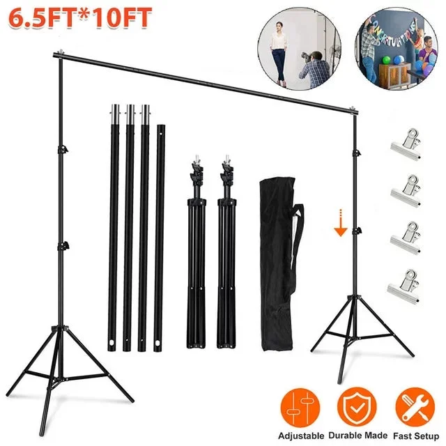 10ft Adjustable Background Support Stand Photography Video Studio Backdrop Kit with Carry Bag,4 Backdrop Clamps
