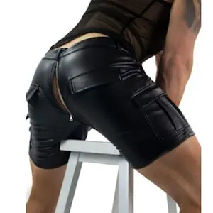 pornhint Pornhint Premium Leather Bondage BDSM Back Zipper Short - Leather Chaps - Custom Shorts - Booty Shorts -Biker Chaps -Western Chaps -Men Fetish Pants