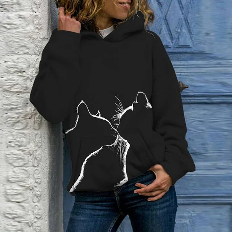 Vefave Casual Letter Print Long Sleeve Hoodie