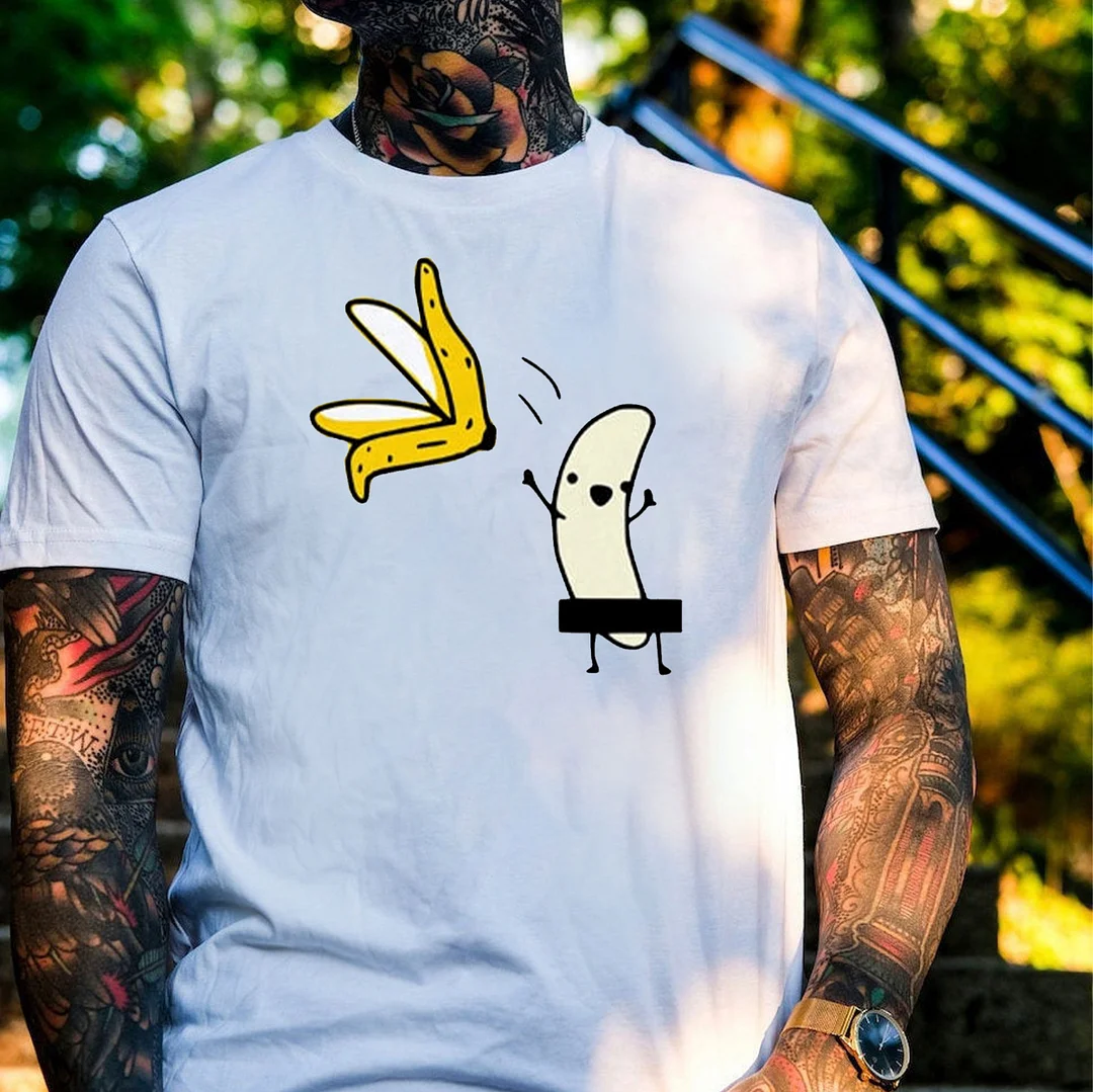 A Peeled Banana Sexy Cartoon White Print T-Shirt