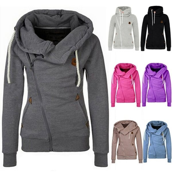 Winter Woman Fashion Sports Personality Side Zipper Hooded Sweatshirt Candy Colored Sweater Coat S-5Xl