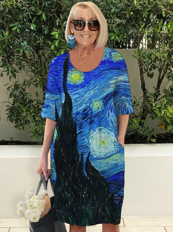 Abstract Oil Painting Pocket Beach Robe Dress plus Size VangoghDress