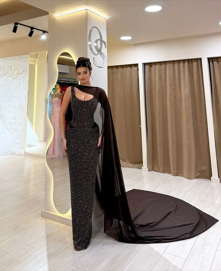 Black Square Neck Wide Shoulder Straps Sleeveless Long Sheath Prom Dress With Rhinestones | YK0746 Wellcucu