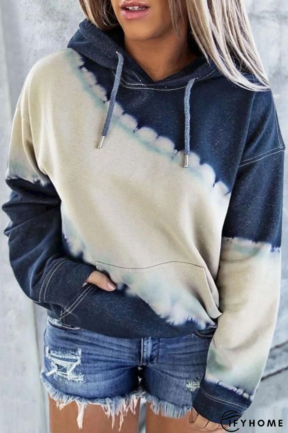 Blue Gray Gray Tie Dyed Color Block Plus Size Hoodie | IFYHOME