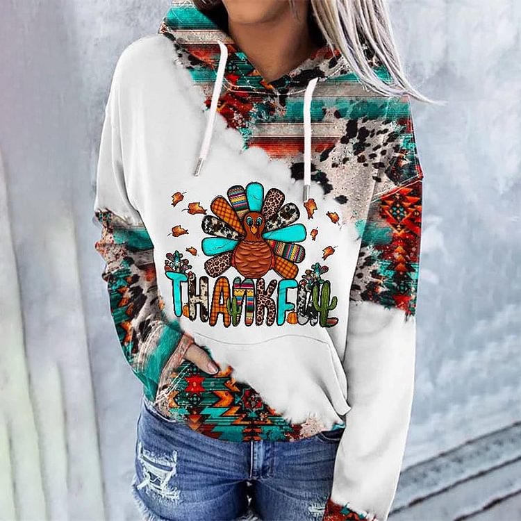 VChics Women's Thankful Turkey Print Casual Hoodie