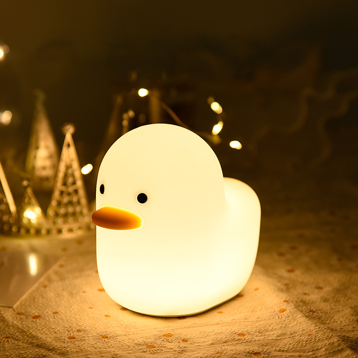Cute Duck Night Light - Touch Control & Rechargeable Silicone Table Lamp Squeezing Funny Toy