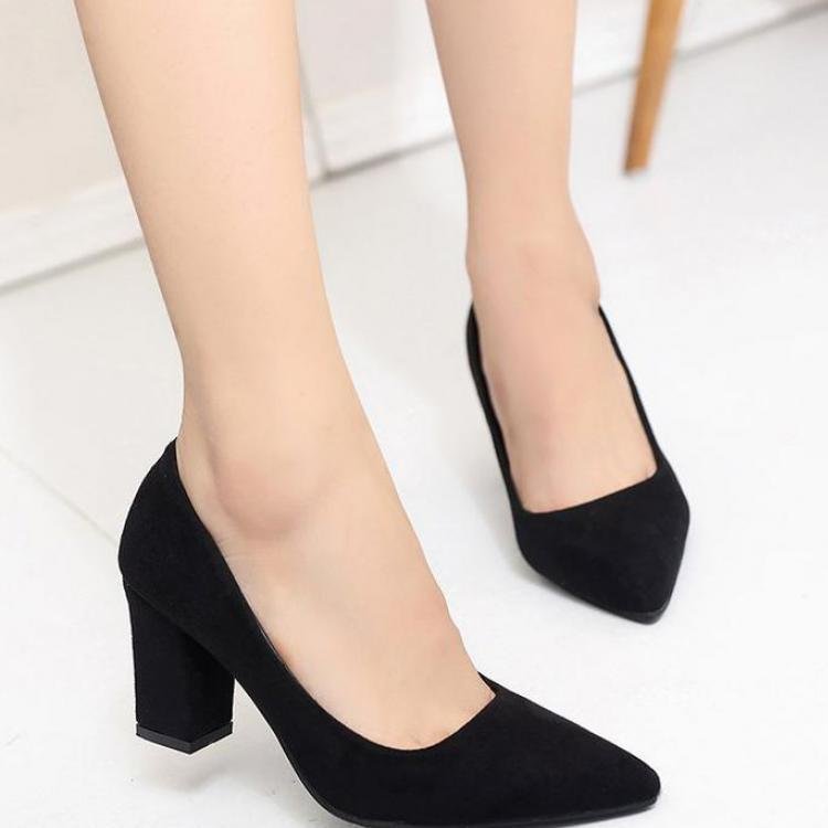 High Heels Women Pumps Sexy Nightclub Wedding casual shoes Pointed Toe Parties Dress Slip-on Summer Flock Shallow Square Heel - BlackFridayBuys