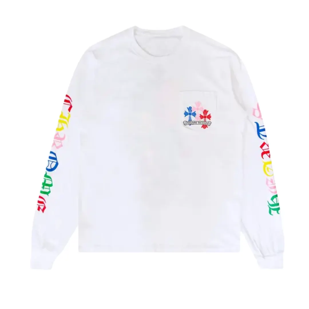 CHROME HEARTS マルチカラー ロングスリーブ Tシャツ CHROME HEARTS】マルチカラー クロス ロングスリーブ ホワイト