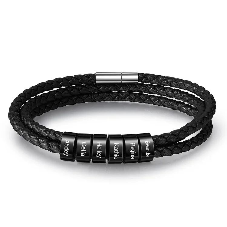 Men Braided Leather Bracelets with 6 Beads Bracelet Gifts for Him