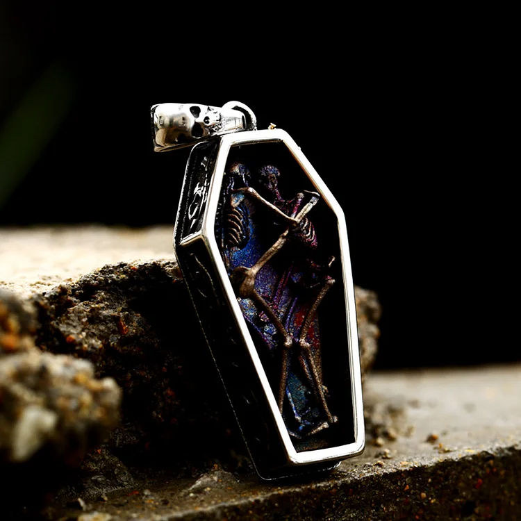 Gothic Skull Coffin Stainless Steel Necklace