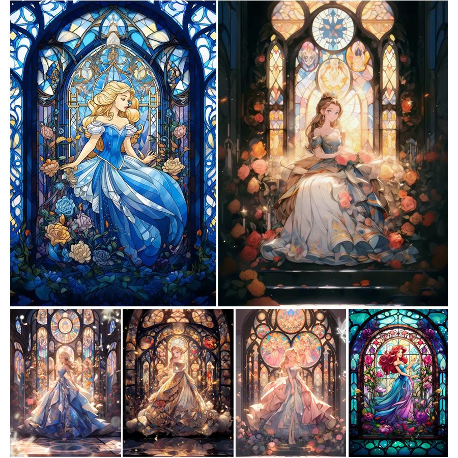 Glass Art - Disney Princess 14CT Stamped Cross Stitch 45*60CM Glass Art - Disney Princess 14CT Stamped Cross Stitch 45*60CM