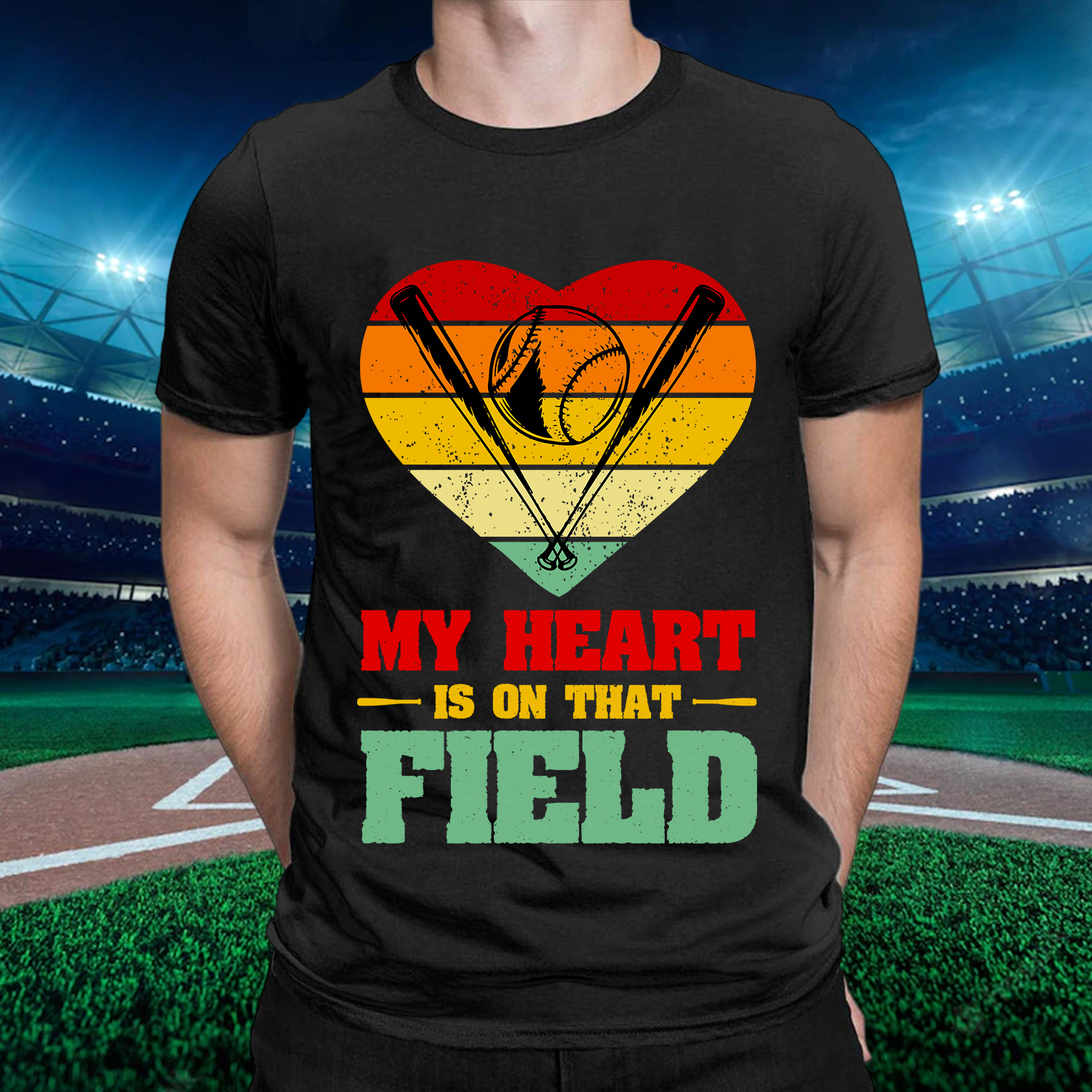My Heart Is On That Field Baseball Round Neck Sleeve T-Shirt -BSTC1312-Guru-buzz