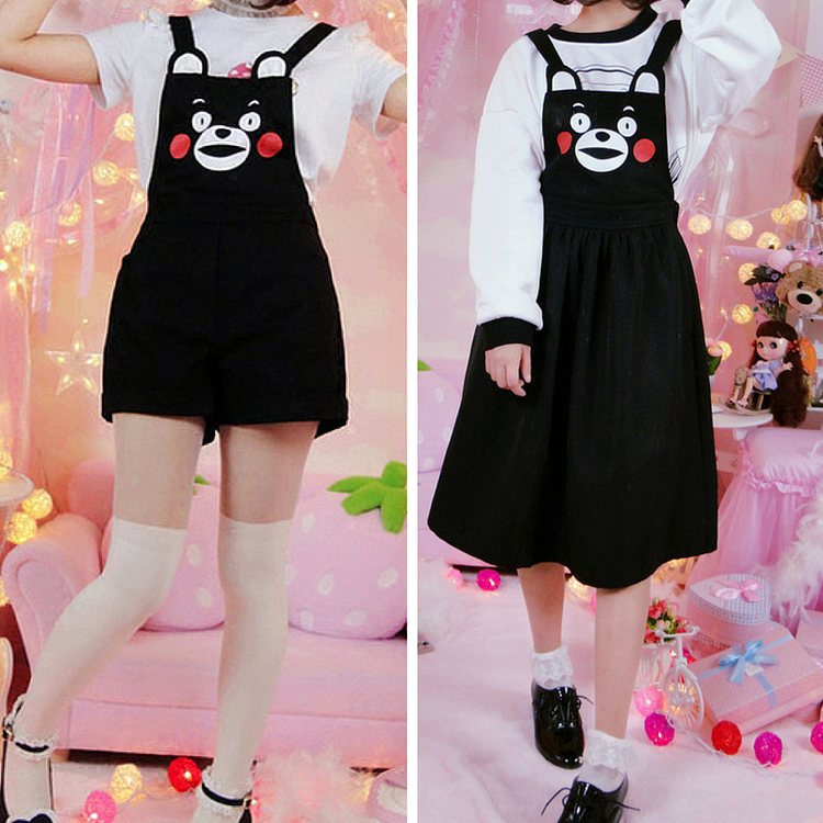Black Kawaii Kumamon Bear Suspenders Pants/Dress SP166018