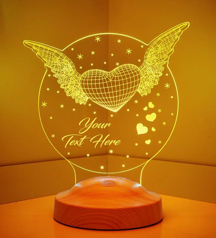 Lampe de chevet Amour coeur et ailes LED Lumières monochrome personnalisée Jessemade FR