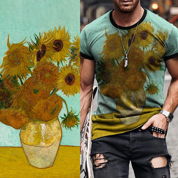 Van Gogh Oil Painting Sunflowers Short Sleeve T-Shirt