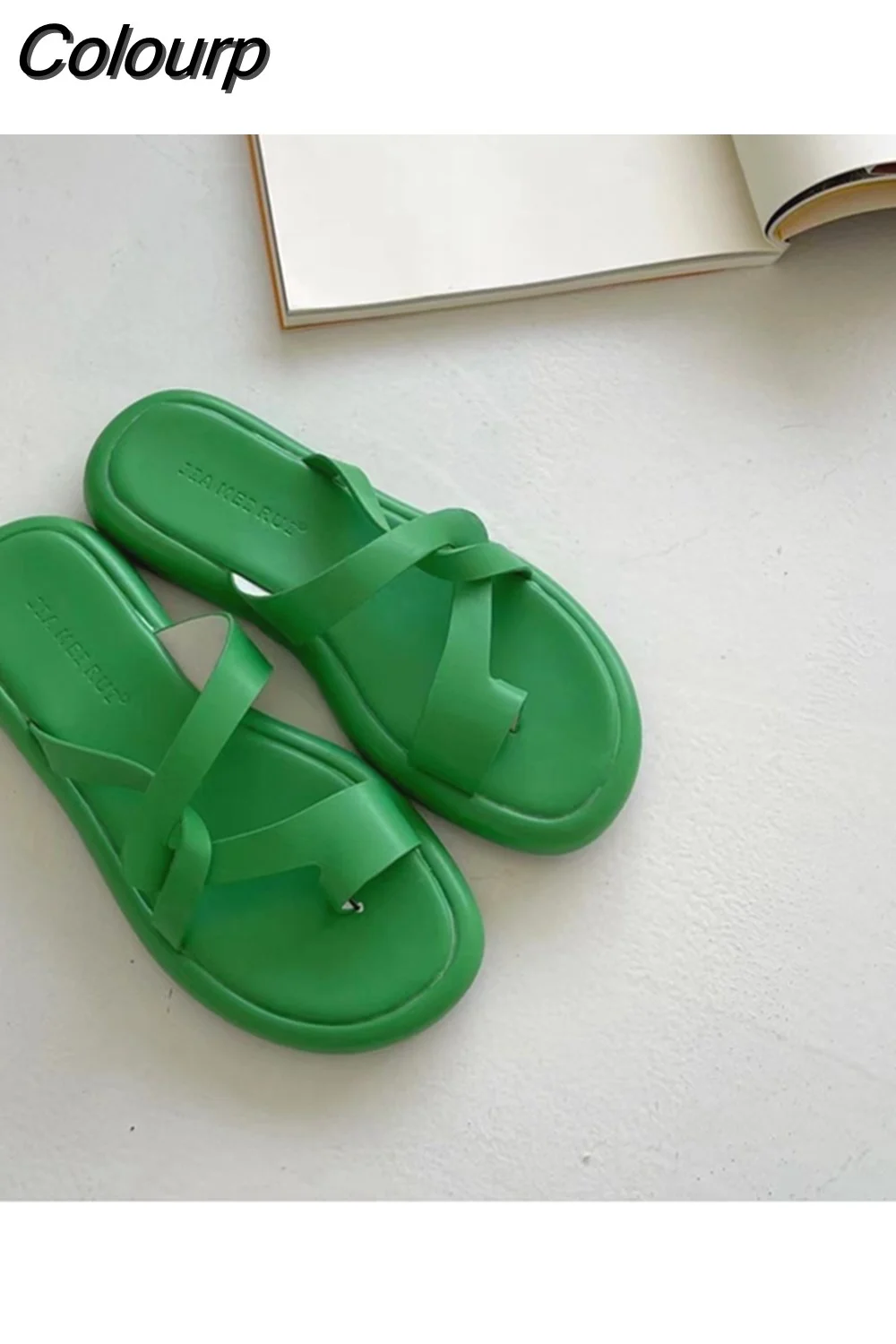 Colourp Wedge Slippers Female Slide Women Casual Flip Flops Brand Sandal 2023 Luxury Soft Flat Beach Shoes Green Sandalias Mujer