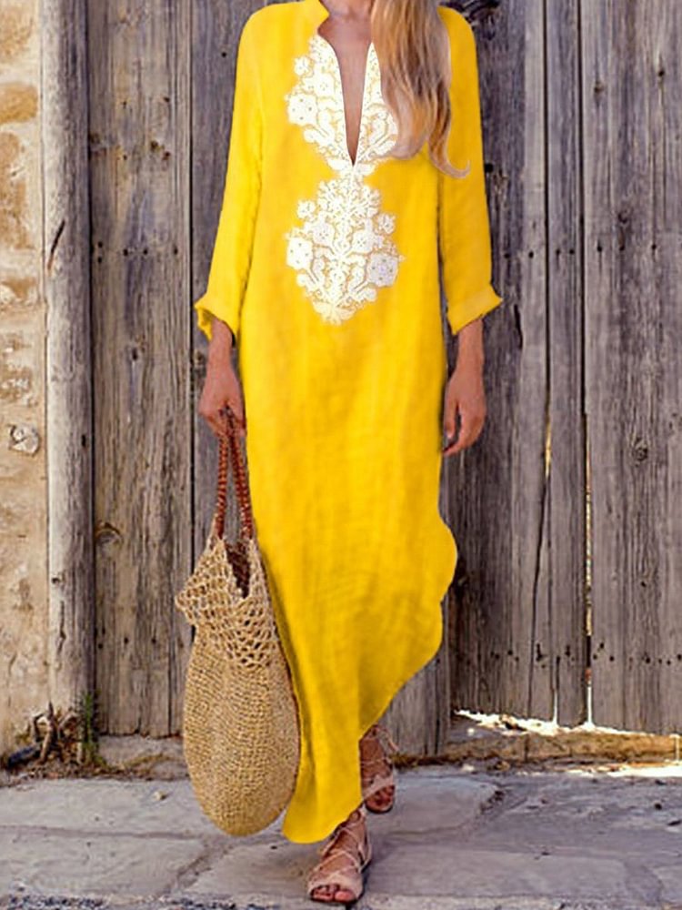 Fashionable Plus Size Line Casual V-Neck Maxi Dress P11760