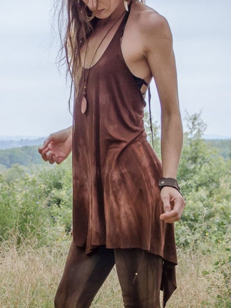 Halter Tie Dye High Low Mini Dress