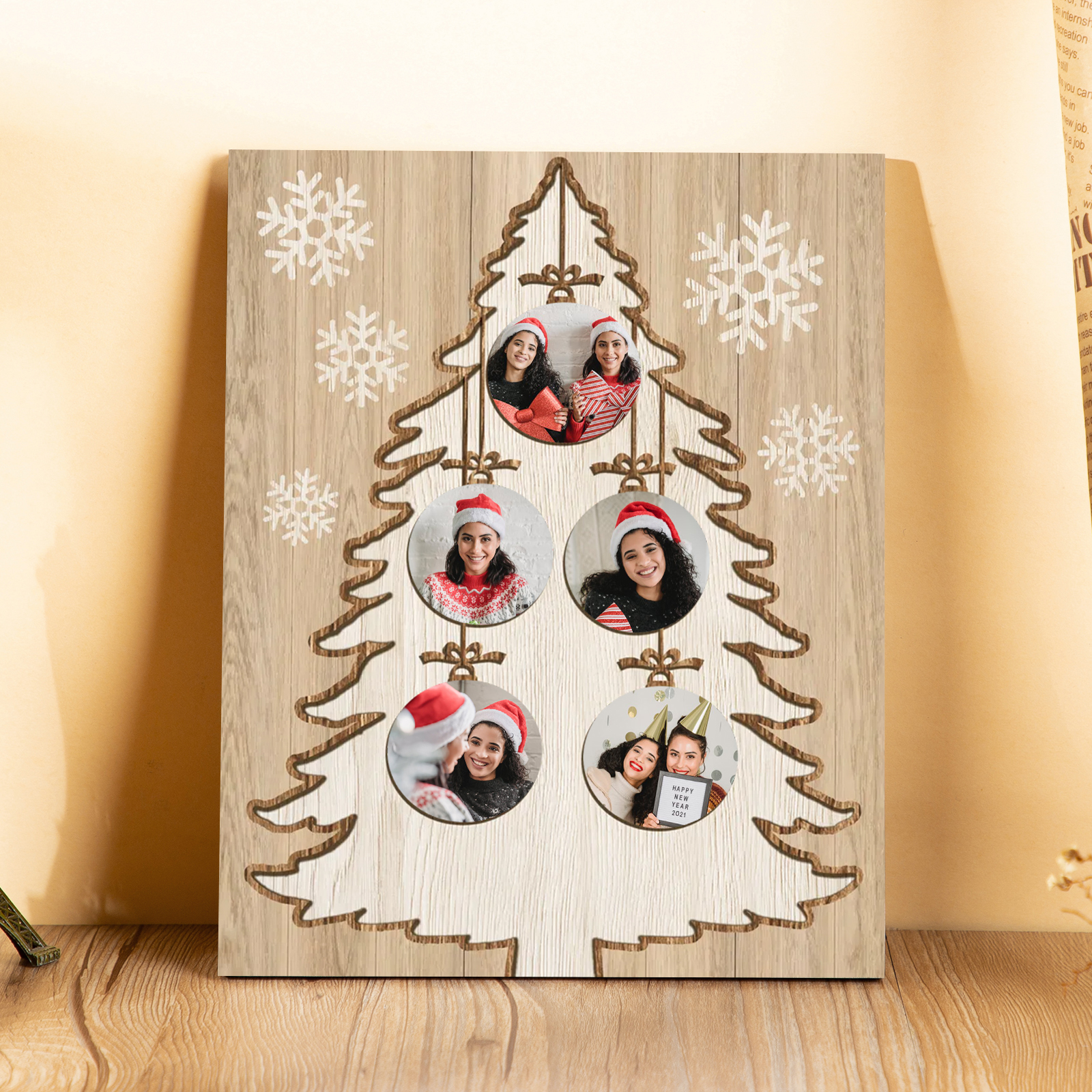 Cadre en Bois Sapin de Noël 5 Photos Personnalisées