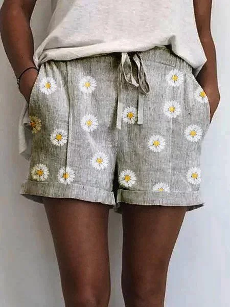 Casual Cotton-Blend Floral Pants