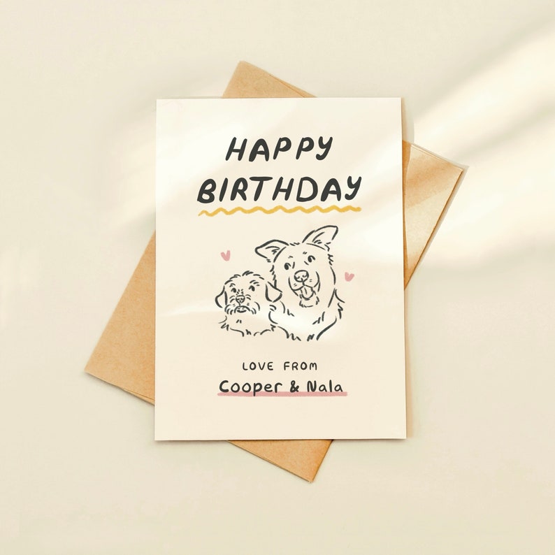 Personalized Pet Birthday Card from Dogs, Cute Hand Drawn Pet Portrait ...