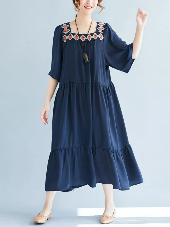 2019 Summer New Loose Embroidery Falbala Dress