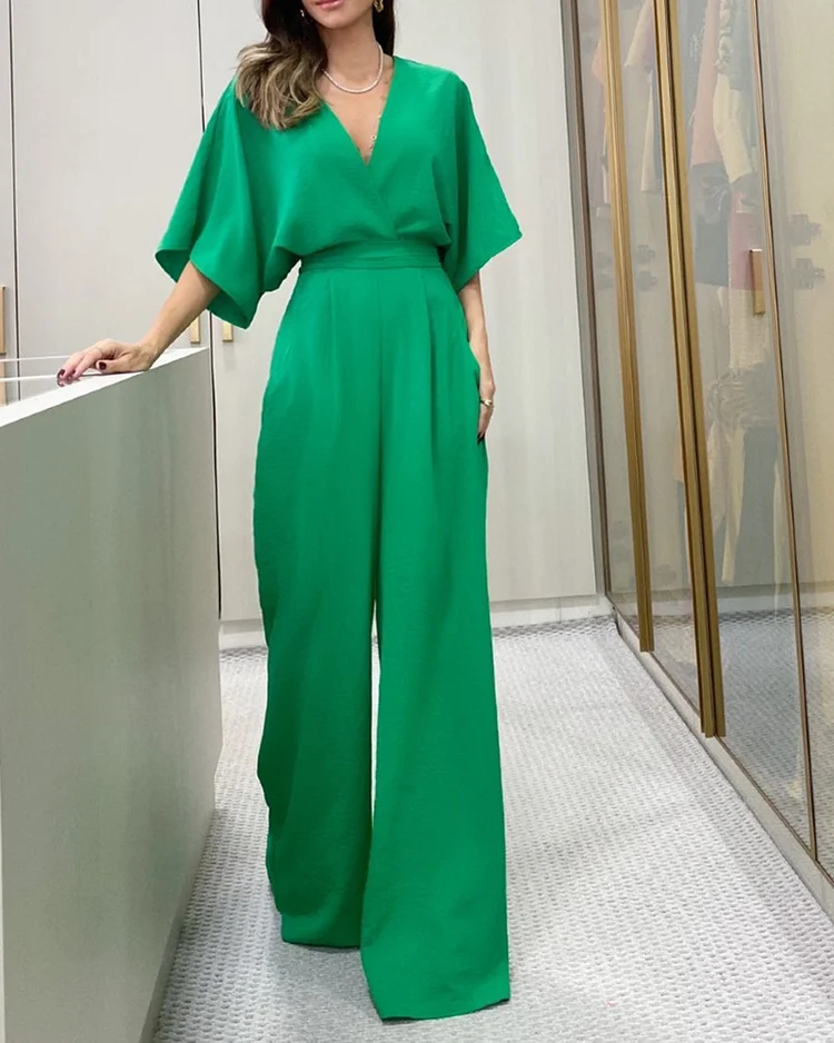Elegant Long Lace-Up Solid Jumpsuit