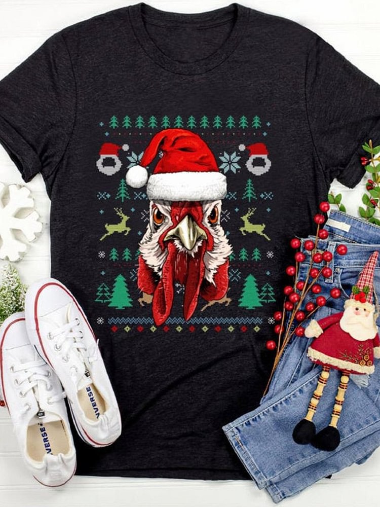 Bestdealfriday Chicken Ugly Christmas Santa Hat Xmas GifT-Shirt
