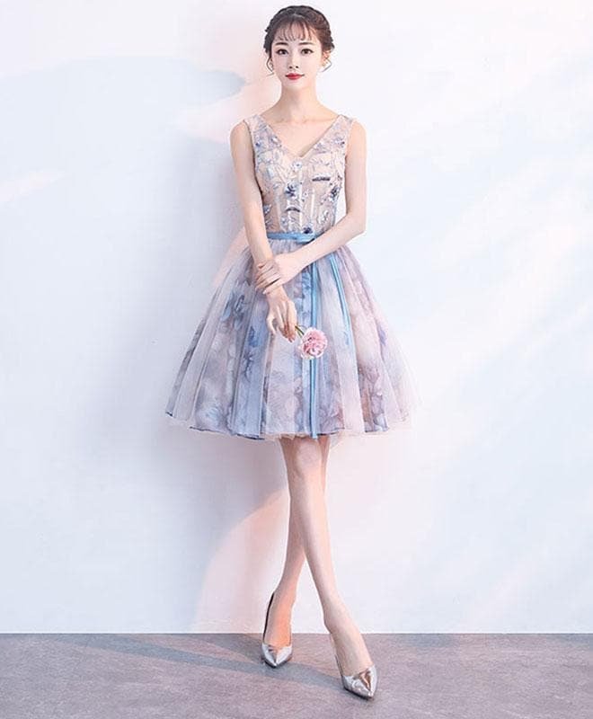Unique V Neck Tulle Short Prom Dress, Tulle Homecoming Dress