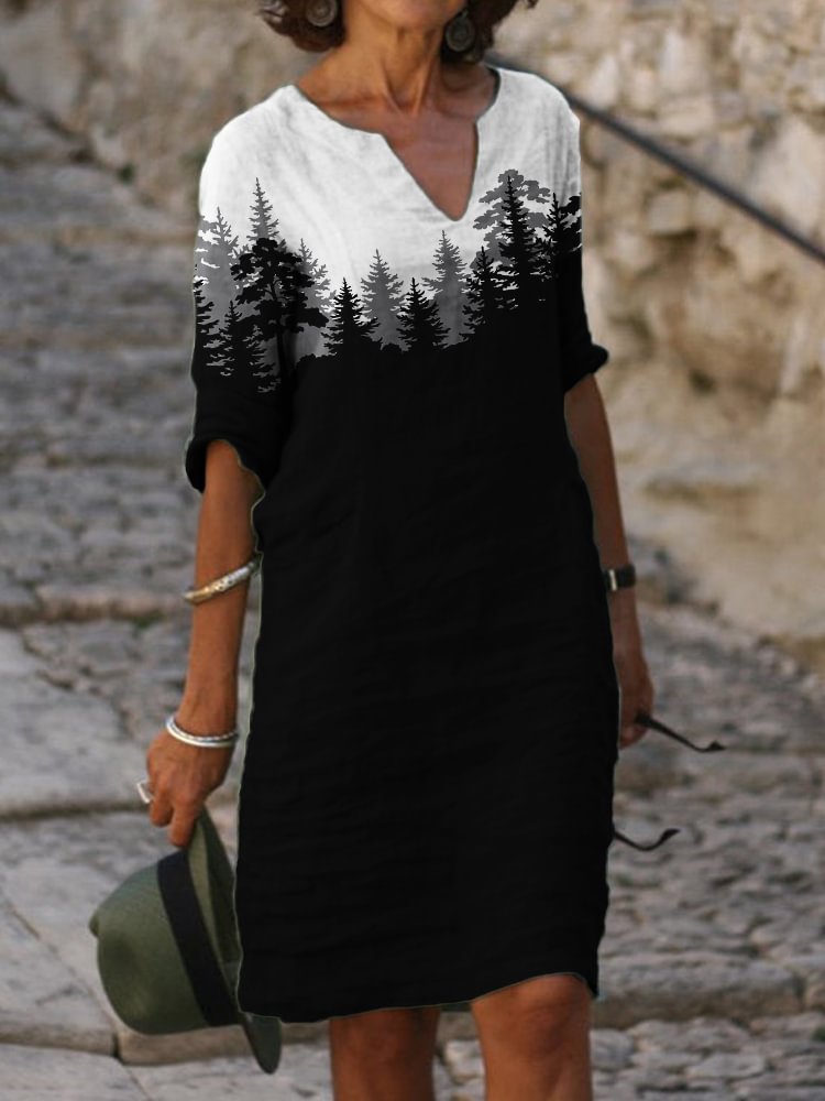 Dark Forest Inspired Contrast Color Midi Dress