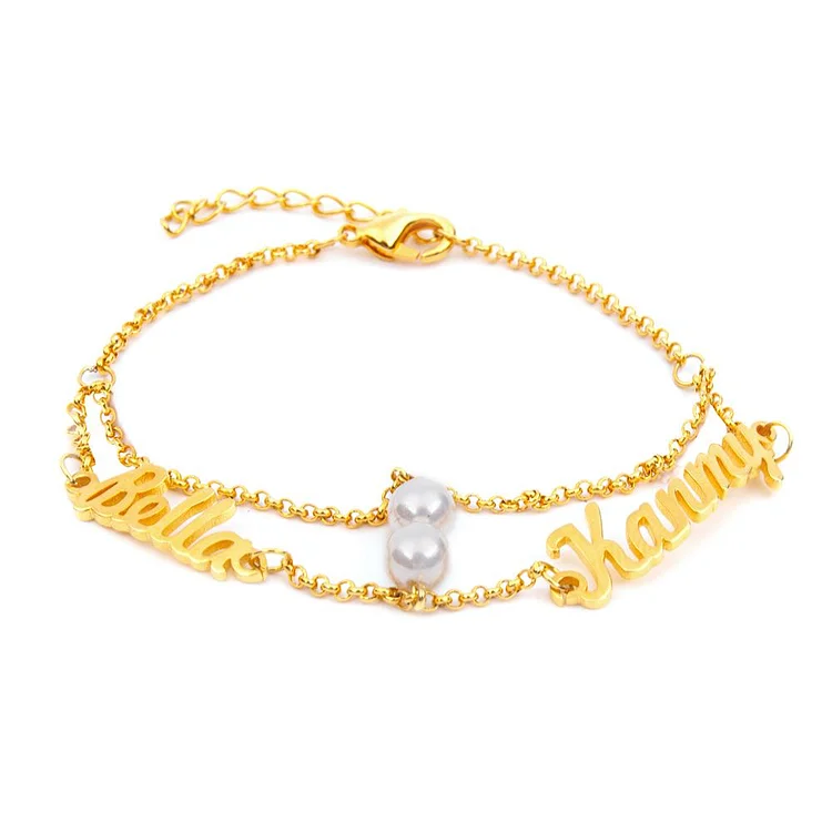 Name Bracelet Classical Bracelet with Pearls Custom 2 names Gifts