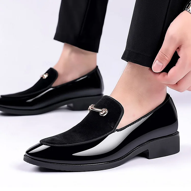 Patent Leather Velvet Patchwork Dress Pointy Toe Shoes